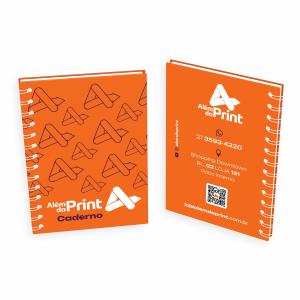 Caderno Personalizado Capa dura adesivada. Miolo padrão pautado (1/0)  papel offset 75g  4/0 Laminação Fosca Encadernação Wire-o 